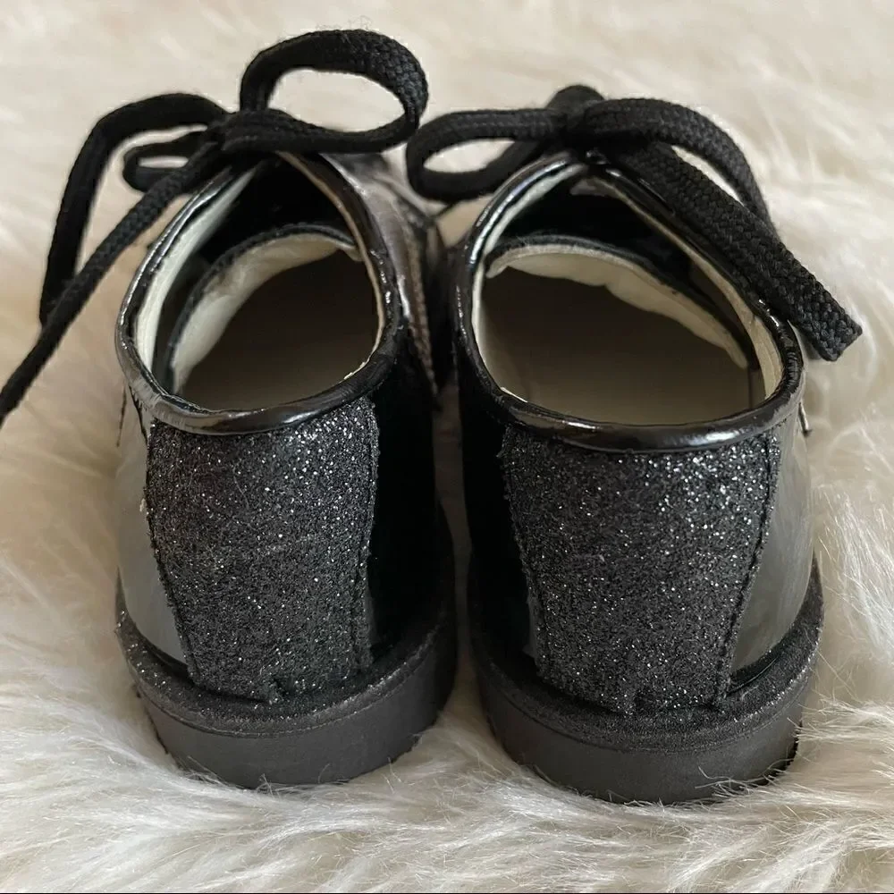 🖤 Balducci Girls Patent Glitter Heart Lace Up Shoes Sz 6US